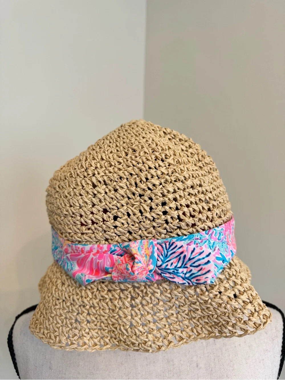 Lilly Pulitzer Straw Sun Hat with Pink & Blue Floral Band